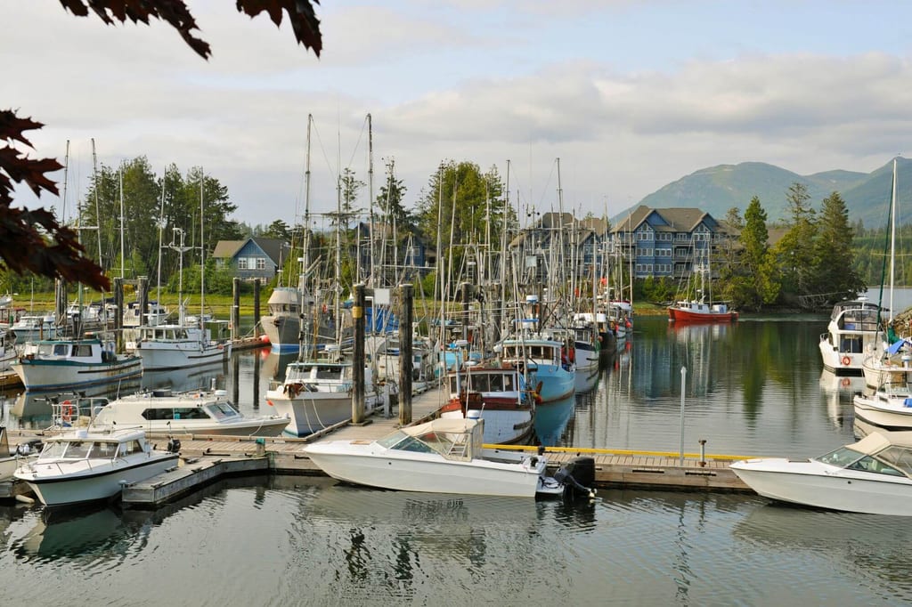 Im Hafen von Ucluelet liegen kleine Boote an