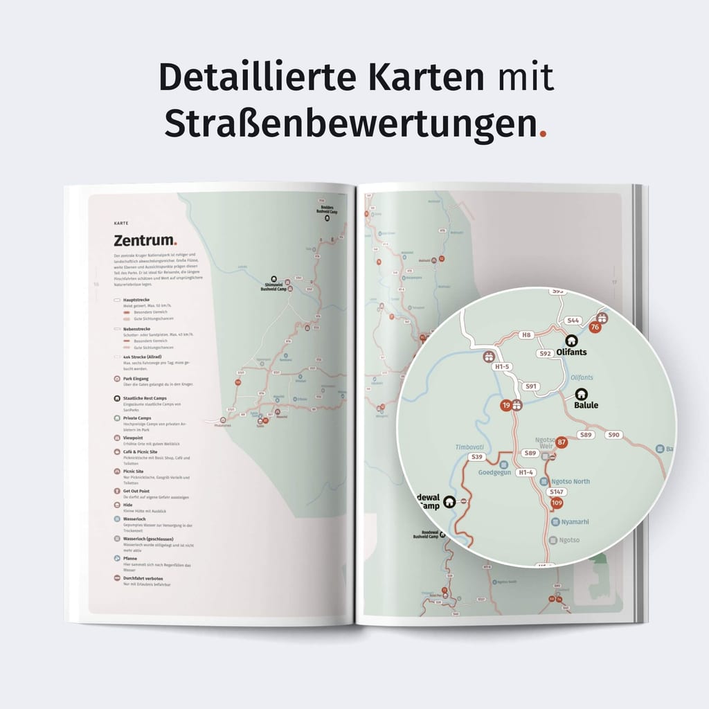 Aufgeschlagene Broschüre mit regionaler Karte und vergrößertem Kartenausschnitt.