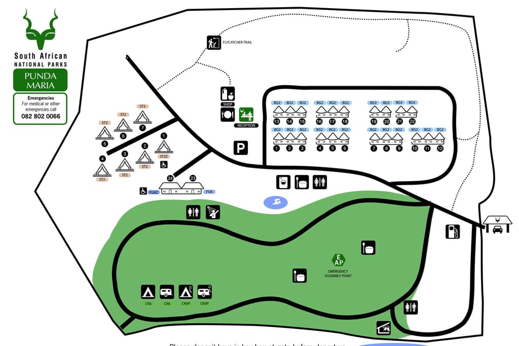 Schematische Vogelperspektive eines Campingplatz-Lageplans mit Zeltplätzen, Wegen und Einrichtungen.