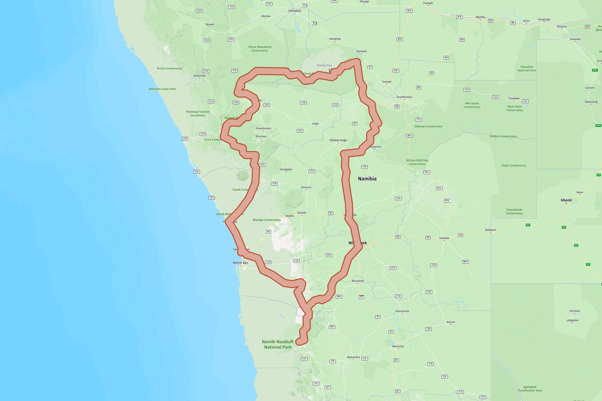 Map of the route Wildlife in the heart of Namibia