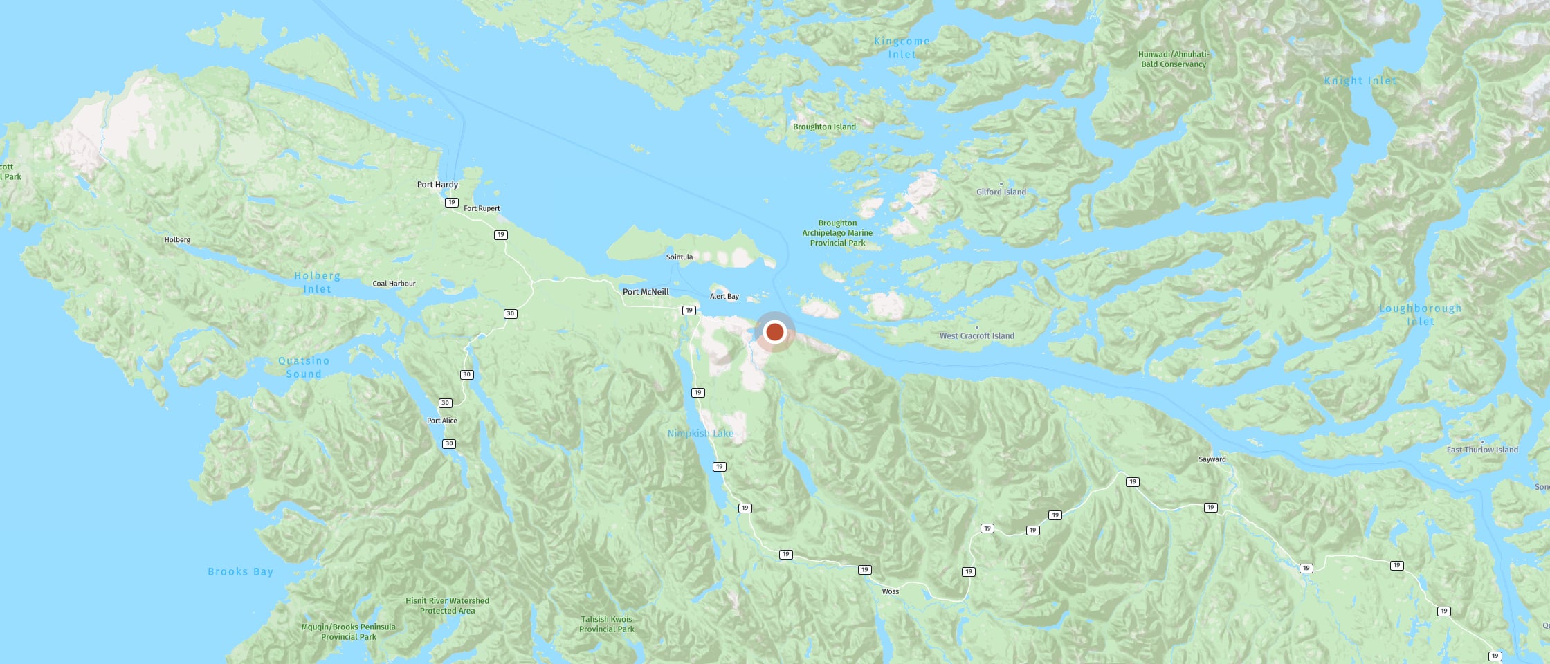 Map: Hike to a raised viewpoint overlooking the Johnstone Strait