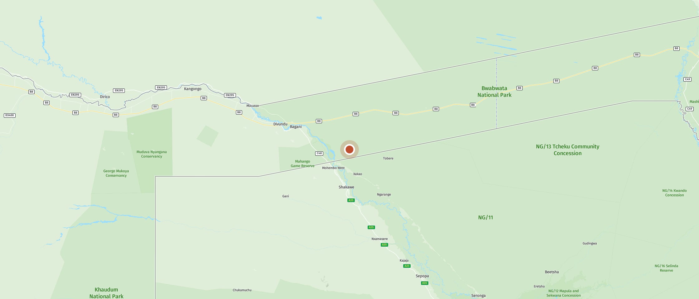 Map: Drive to the waterhole in the bush