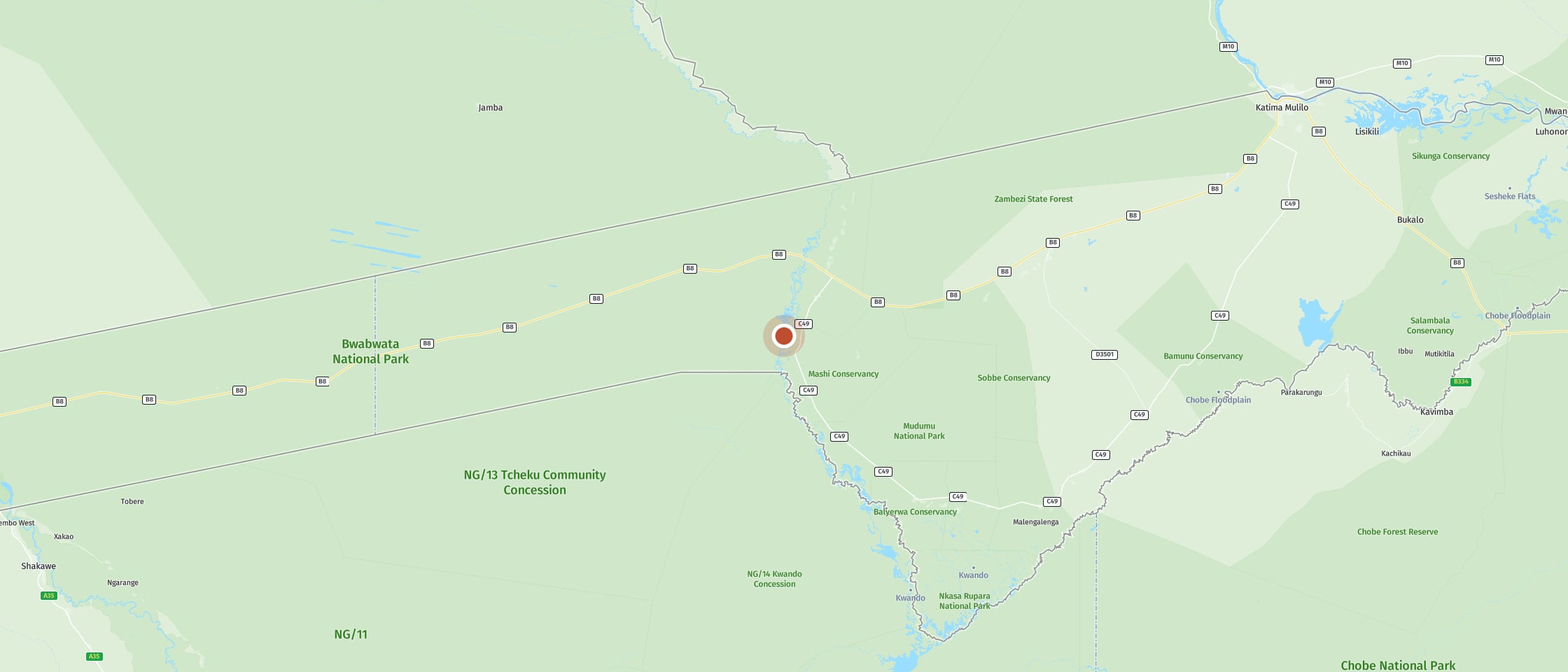 Map: Safari along the riverbank
