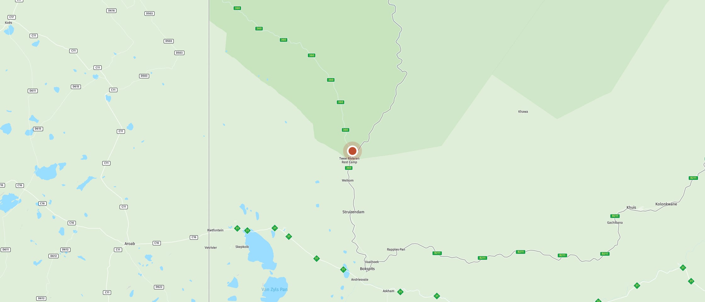 Map: Samevloeiing (Confluence) waterhole