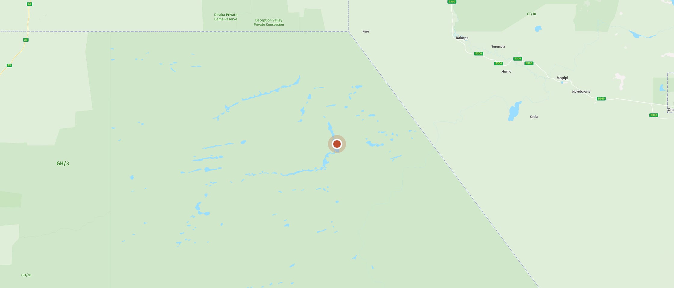Map: Explore the open Kalahari and its wildlife on the Deception Loop