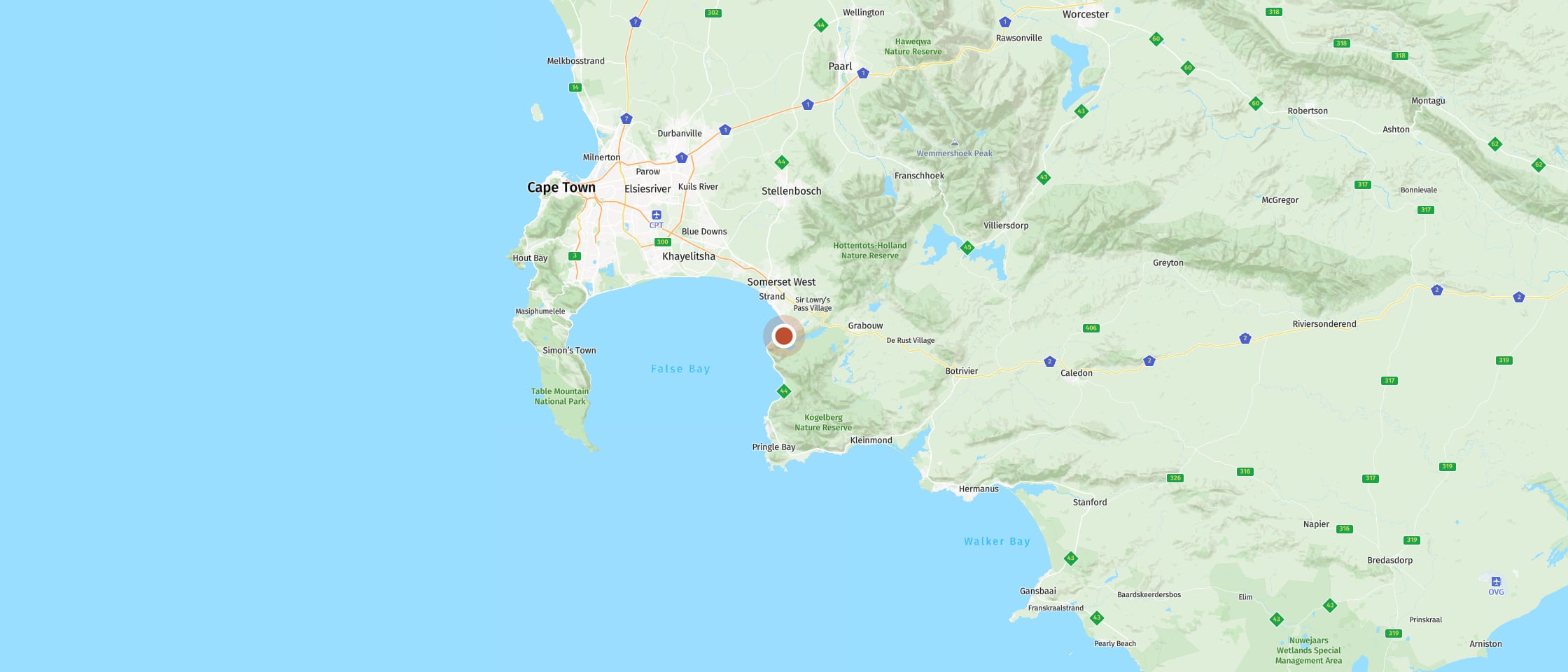 Map: Experience the spectacular coastal road R44 – the most beautiful scenic drive at the Cape