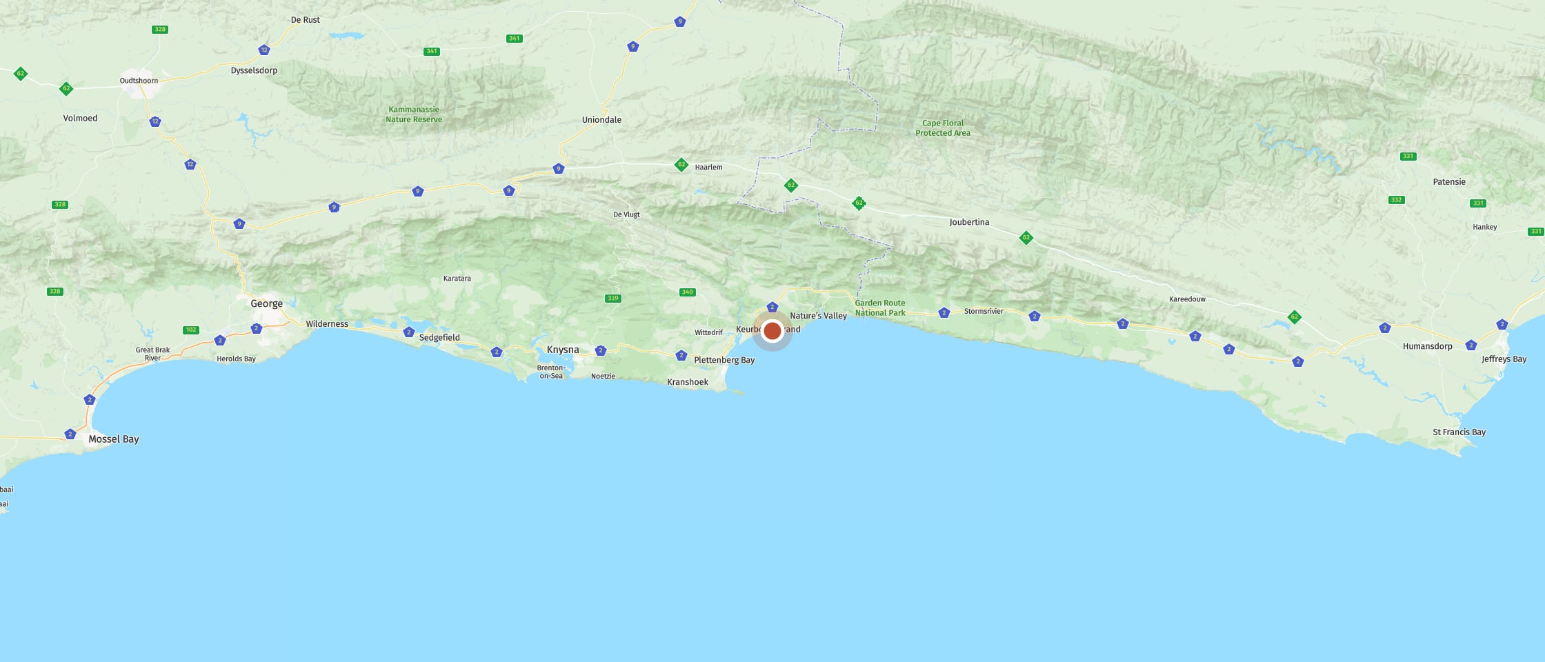 Map: Experience magical evening light on the endless Keurboomstrand