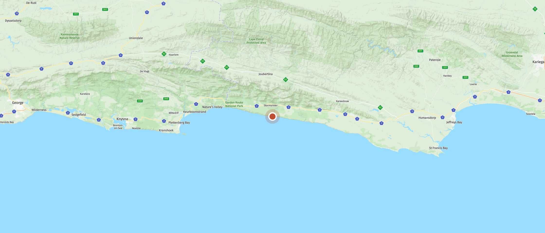 Map: Walk across the suspension bridge at Storms River Mouth