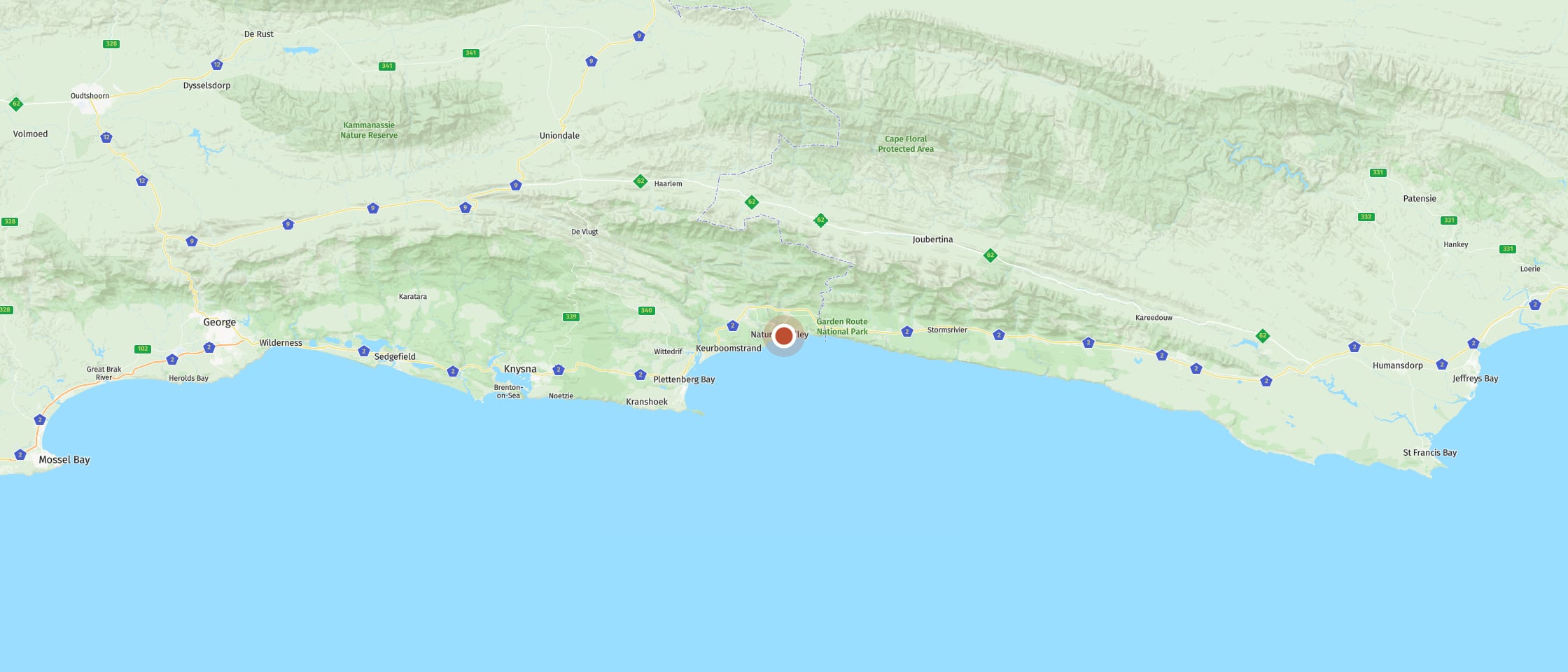 Map: Relax on the beach at Nature’s Valley – with lagoon, forest and wide open views