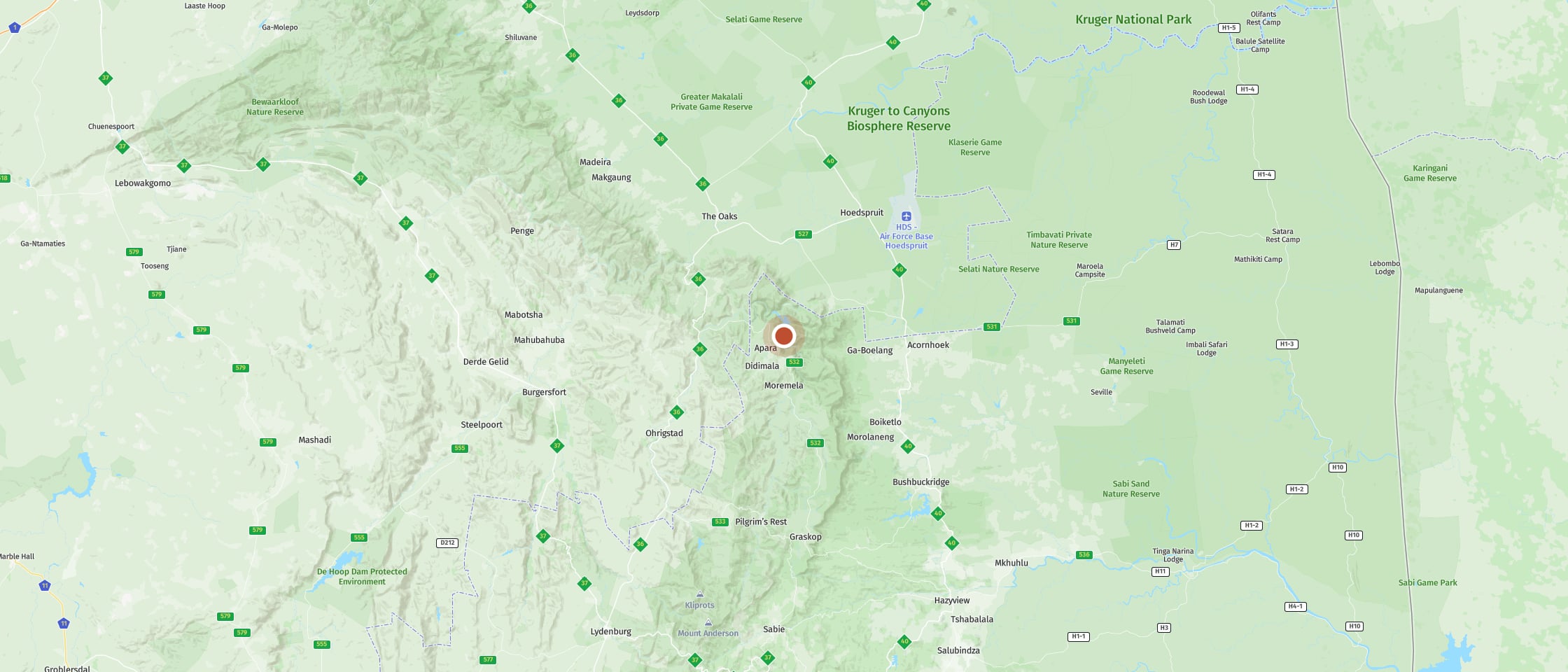 Map: Views of the Three Rondavels in the Blyde River Canyon