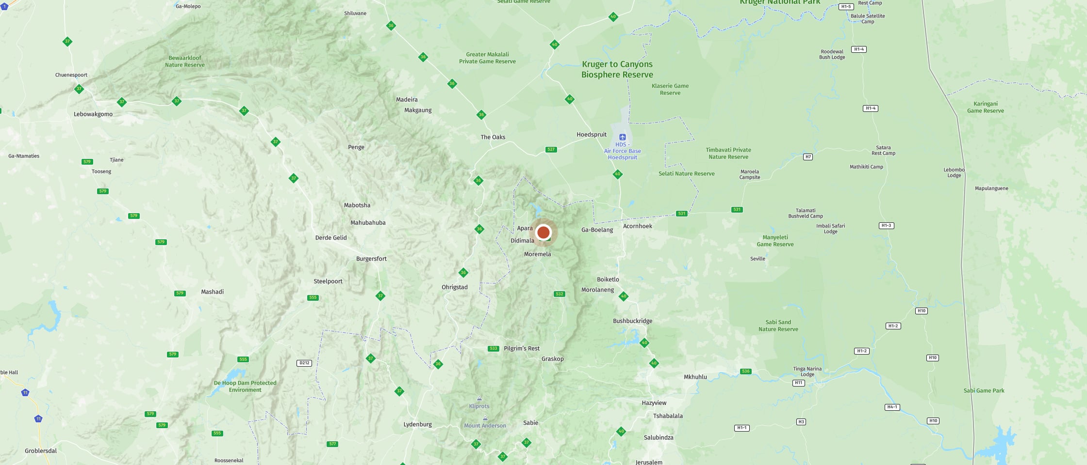 Map: Views from Lowveld Viewpoint deep into the Blyde River Canyon