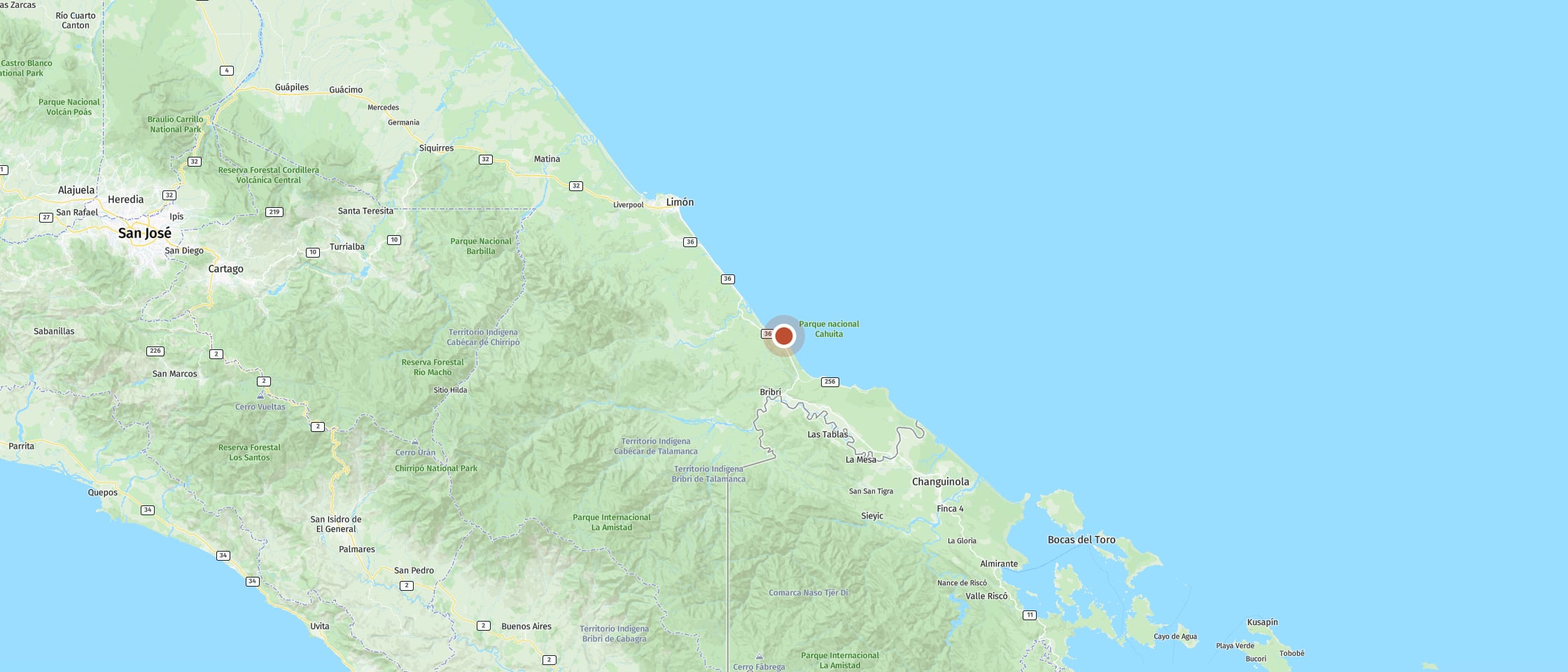 Map: Discover wildlife on the white beach of Cahuita