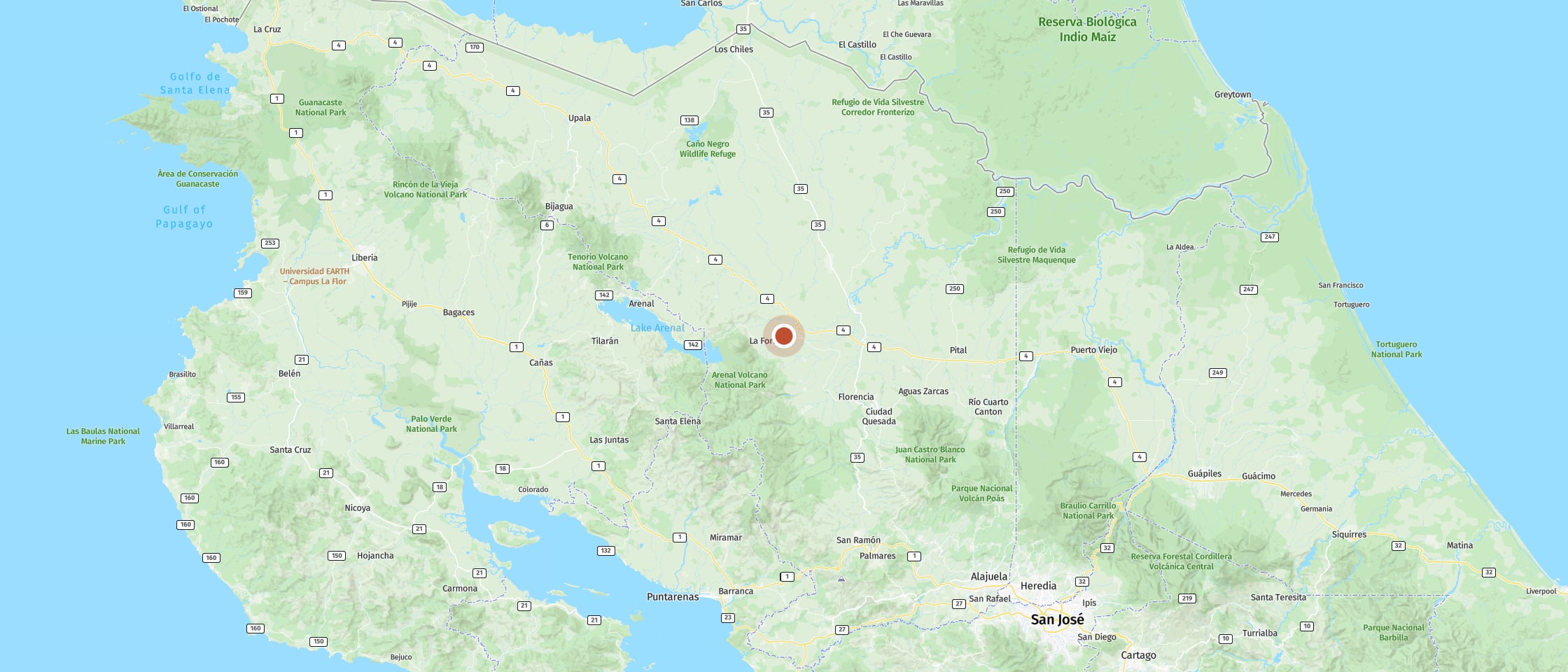 Map: Discover frogs at night in the jungle around the volcano