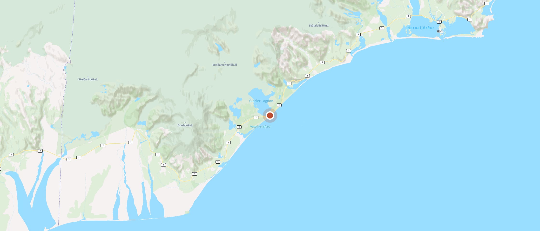 Map: Experience black sand beach strewn with ice diamonds