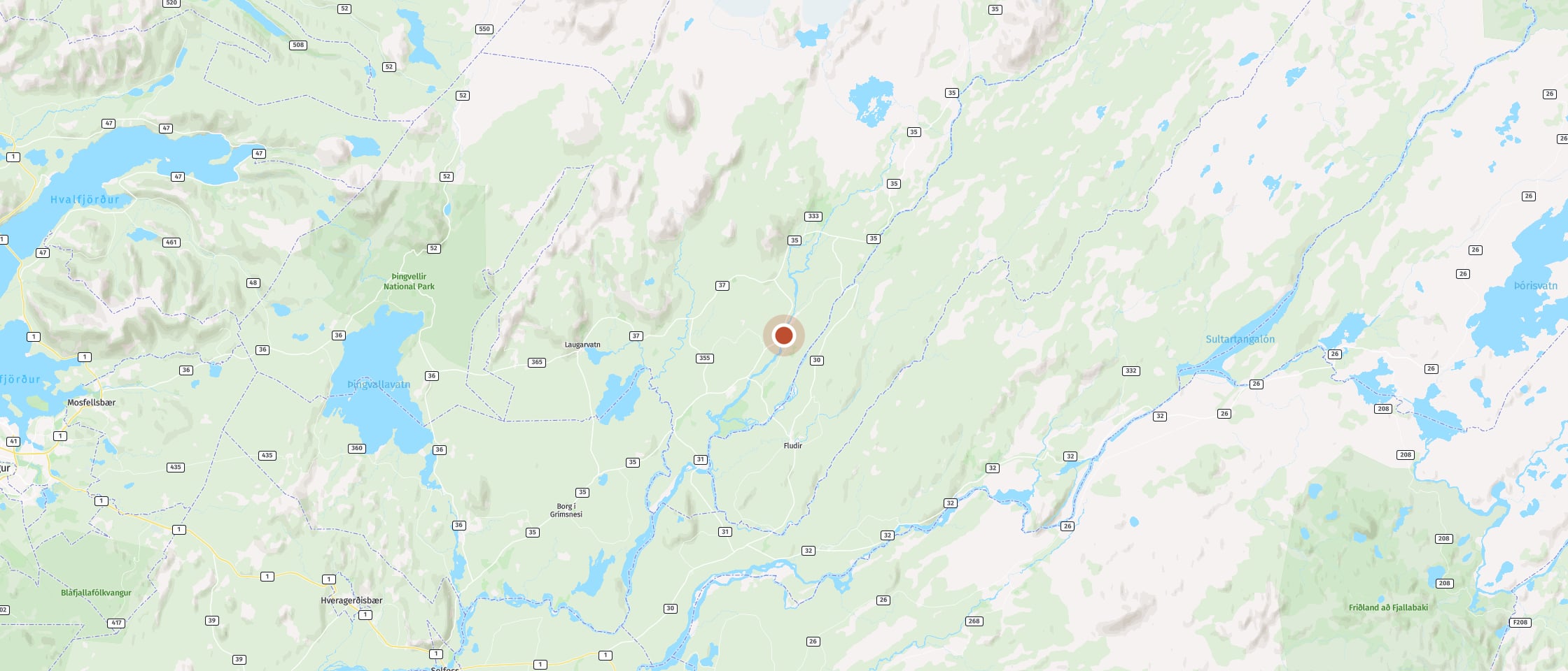 Map: Experience the even cascade of Faxafoss in a peaceful setting