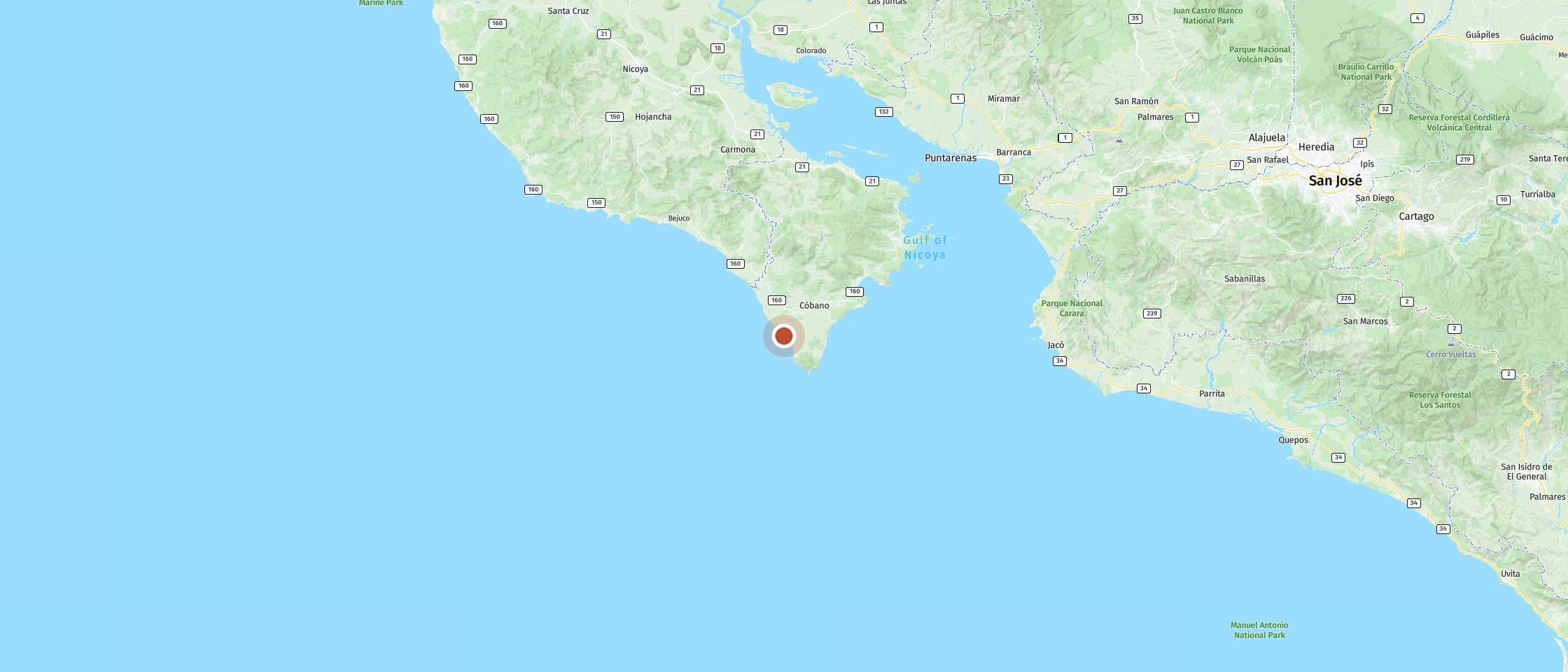 Map: Watch the sunset on the wide beach of Santa Teresa