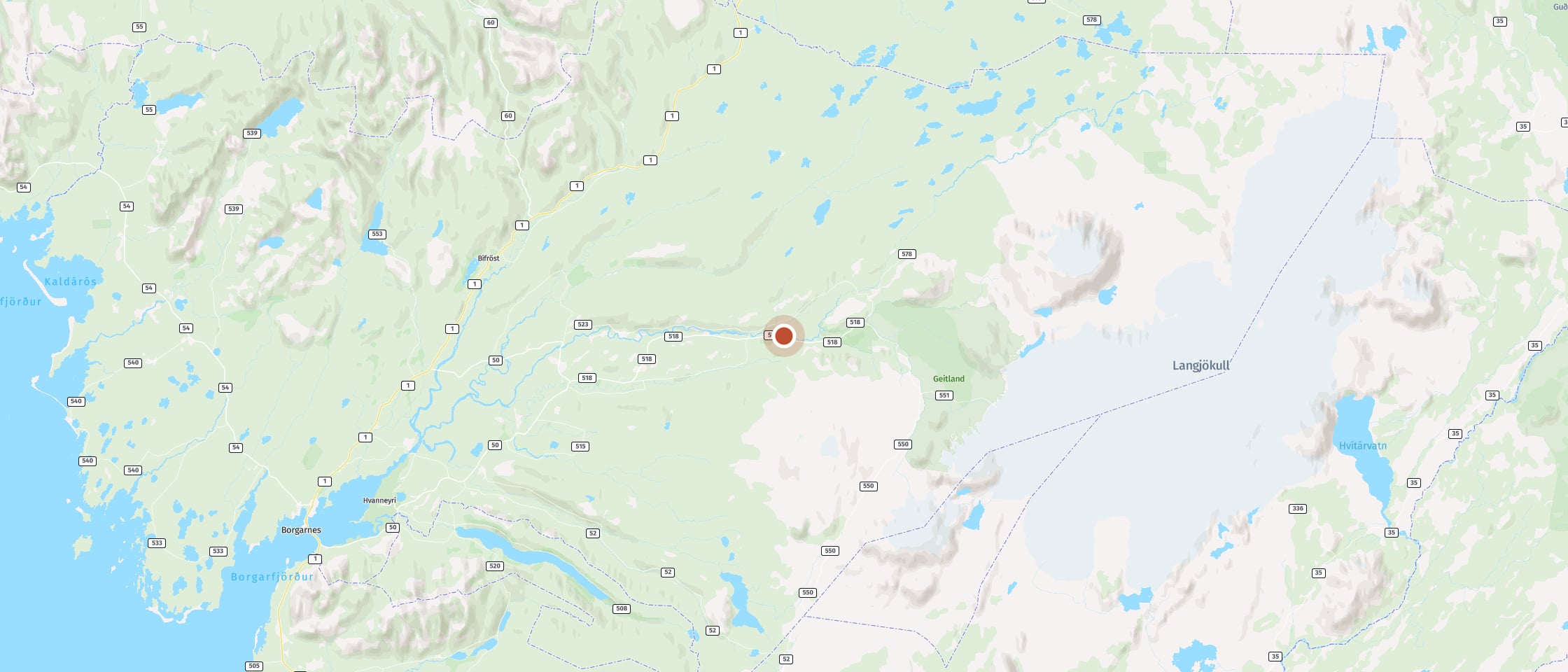 Map: Hike to Barnafoss and the nearby Hraunfossar waterfalls