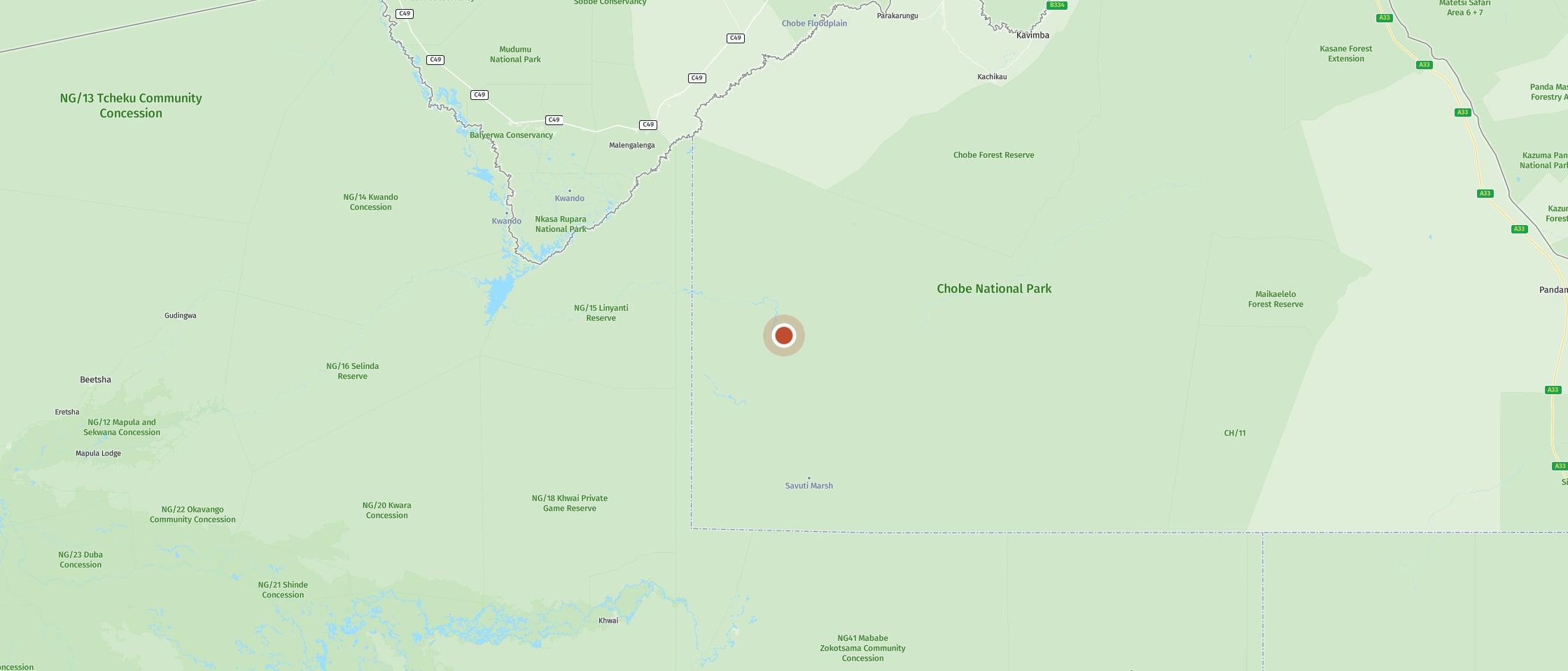 Map: Watch roan and sable antelopes at the quiet waterhole
