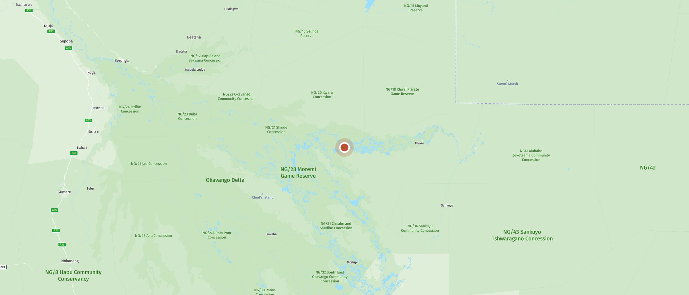 Karte: Xakanaxa Campsite